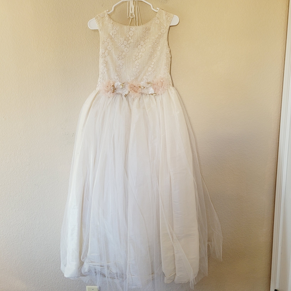 Vestido Comunion Bautizo Girls Elegant Christening Dress 14 Floral Accents